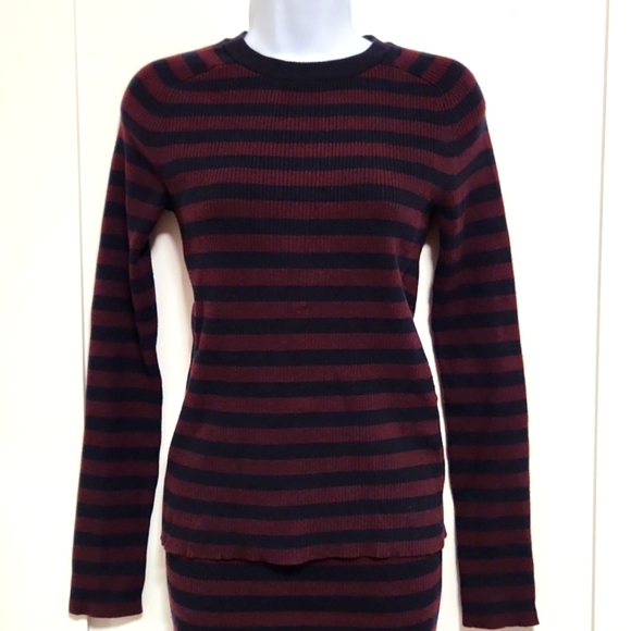 Burgundy Stripe Ribbed Knit Top - Picture 1 of 8